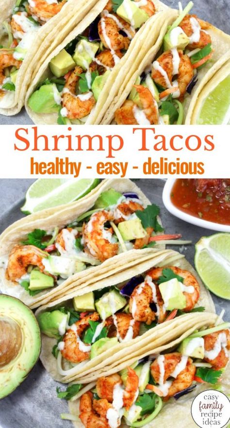 Shrimp Tacos With Cabbage Slaw, Tacos With Cabbage Slaw, Easy Shrimp Tacos, Healthy Shrimp Tacos, Tacos Shrimp, Tacos Fish, Shrimp Tacos Recipe, Tacos Chicken, Shrimp Tacos Easy