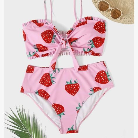 Solid Color Swimsuit, Swimsuit High Waisted, Cute Bathing Suits, Strawberry Print, Cute Swimsuits, Cute Bikinis, Plus Size Swimwear, Swim Suit