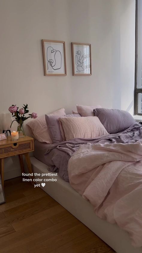 Soft Girl Bedroom Aesthetic, Clean Girl Bedroom Aesthetic, Clean Girl Bedroom, Girl Bedroom Aesthetic, Vanilla Girl Room, I Girl, Bed Threads, Cute Bedroom, Purple Bedding