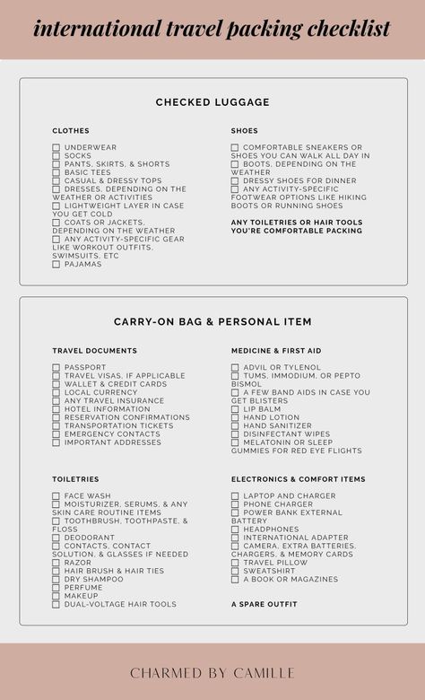 Packing List For Travel 5 Days, Travelling Abroad Checklist, Travel Abroad Checklist, 2day Trip Packing List, Out Of The Country Packing List, Travel Requirements List, Study Abroad Packing List Usa, Packing List For Study Abroad Europe, Travelling Overseas Checklist