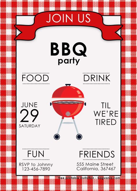 FREE Backyard BBQ Invitation Templates Bbq Invitation Template, Bbq Birthday Party, Tiger Cartoon, Backyard Gathering, Bbq Party Invitations, Holly Wedding, Mommy Things, Birthday Bbq, I Do Bbq