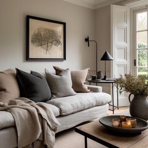 "Step into the world of neutral tones and discover the magic they bring to your living room. Our curated set of black, grey, and beige cushions on a cream sofa provides a balanced blend of subtlety and charm. 🌆 Shop now and use CMC10 for an exclusive 10% off your purchase. Let the neutrals reign supreme in your decor! 🎨 #cushioncover #cushion #cushions #cushioncovers #homeinspo #homedeco Brown Beige Grey Living Room, Cream Grey And Brown Living Room, Living Room Inspiration Neutral And Black, Grey Couch With Neutral Pillows, Beige Couch Cushion Ideas, Grey Sofa Beige Living Room, Beige And Black Decor Living Room, Light Gray Couch With Pillows, Grey Sofa Neutral Cushions