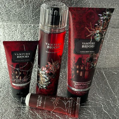 New Bath & Bodyworks Vampire Blood Set Vampire Perfume, Vampire Stuff, Vampire Blood, Goth Accessories, Fall Stuff, Bath And Body Work, Luxurious Life, Body Bath, Dark Makeup