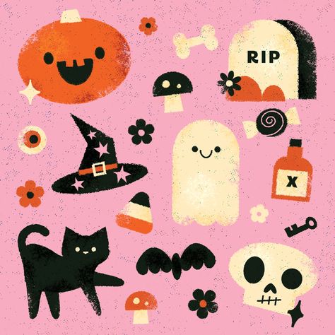 cute spooky halloween by Marisa Schoen on Dribbble Halloween Cute Illustration, Thanksgiving Illustration Art, 5sos Halloween, Art Halloween Wallpaper, Halloween Illustration Cute, Jack O Lantern Illustration, Halloween Shuffle, Cute Halloween Illustration, Creepy Cartoon