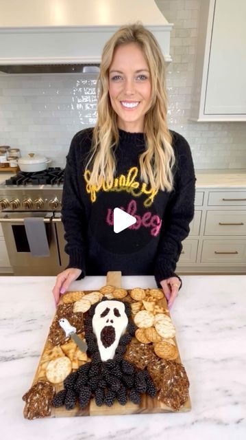 Tori Gerbig | Pink Lily Founder on Instagram: "🎃🧀 This Halloween charcuterie board is screaming for attention… literally! 😱🖤 Featuring a spooky Scream face made from my favorite cheeses, fruit, and ghoulish goodies, it’s perfect for a frightfully fun night in. Whether you’re hosting a Halloween party or just want to treat the fam to some creepy snacks, this board is a must! Save it so you don’t lose this video and SHARE with someone you want to make it with. 

What’s your favorite Halloween snack or theme for a spooky charcuterie? Drop your ideas below! 🕸👻⬇️ Comment “SCREAM” To get the recipe card printable for FREE. Join my VIP group here on IG to enter to win extra giveaways this month. Comment “VIP GROUP” on this post. 

#HalloweenCharcuterie #SpookySnacks #ScreamBoard #HalloweenP Kids Halloween Charcuterie Board Healthy, Creepy Snacks, Spooky Charcuterie, Scream Face, Halloween Charcuterie Board, Halloween Charcuterie, Scream Mask, Spooky Snacks, Halloween Snack