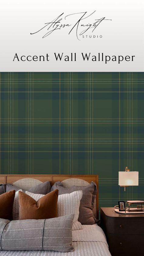 Elevate your space with this green plaid wallpaper, designed for a modern farmhouse look. With an easy peel-and-stick application, this wallpaper adds a cozy yet refined touch to any room. Perfect for accent walls in living rooms, bedrooms, or nurseries. #FarmhouseWallpaper #GreenPlaid #PeelandStickWallpaper Green Plaid Wallpaper, Luxury Modern Farmhouse, Modern Farmhouse Interior, Farmhouse Wallpaper, Statement Decor, Plaid Wallpaper, Accent Walls In Living Room, Wallpaper Accent Wall, Statement Wall