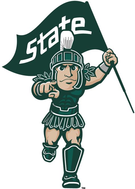 Michigan State Spartans Logo Mascot Logo (2016-Pres) - Sparty Flag mascot logo. SportsLogos.Net University Logo Design, Michigan State Logo, University Of Michigan Logo, Michigan Logo, Michigan State Spartans Logo, Spartans Logo, Michigan State Football, Logo Clipart, Helmet Logo