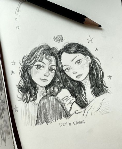 Best Friend Drawings Sketches Pencil, Matching Drawings For Best Friends, 3 Best Friend Drawings Sketches, Friend Drawing Reference, Two Best Friends Sketch, Drawing Ideas Best Friends, 2 Girls Drawing, Two Girls Drawing, Best Friends Sketch