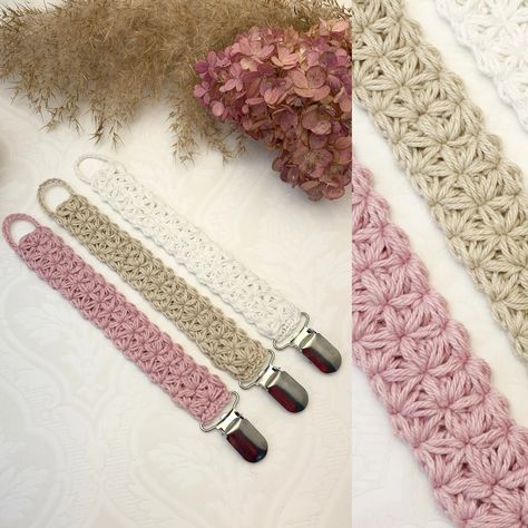 Crochet Pattern Jasmine Pacifier Holder English US Terms & - Etsy Denmark Pacifier Crochet, Crochet Pacifier Holder, Crochet Pacifier, Crochet Pacifier Clip, Binky Clips, Baby Dress Pattern, Crochet Needle, Crochet Baby Dress Pattern, Crochet Mignon