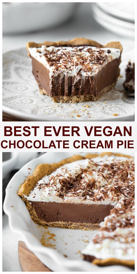 Vegan Chocolate Pie Recipe, Chocolate Pie Filling, Vegan Pies Recipes, Chocolate Cream Pie Recipe, Chocolate Pie Recipes, Vegan Baking Recipes, Vegan Pie, Chocolate Cream Pie, Cream Pie Recipes