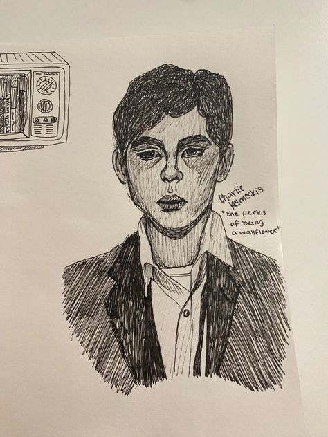 charlie from the perks of being a wallflower Perks Of Being A Wallflower Drawing, Charlie The Perks Of Being A Wallflower, Wallflower Drawing, The Perks Of Being, Perks Of Being A Wallflower, Pen Sketch, Movie Stills, Male Face, Face Drawing