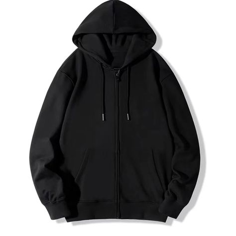 Black Zip-Up Hoodie With Full-Length Zipper, Adjustable Hood, And Front Pockets. Made From A Soft Cotton Blend. Machine Washable. Harajuku Sweatshirt, Hooded Sweatshirt Men, Men Coat, Oversize Casual, Coat Men, Hoodie Cardigan, Mens Sweatshirts Hoodie, Sweatshirt Zipper, Clothing Black