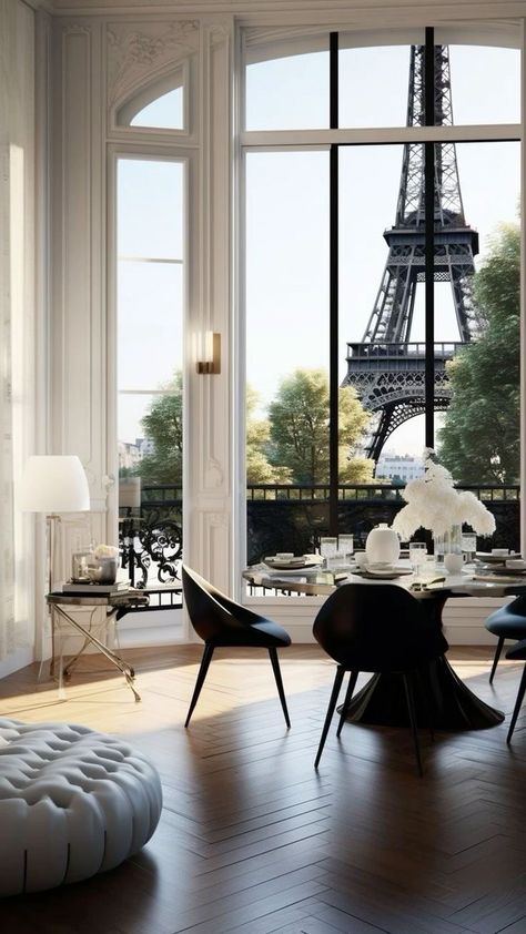 Paris Apartment Aesthetic, Parisian Style Interior, Parisian Interior Design, Parisian Home Decor, Parisian Interior, French Apartment, Apartment Dining Room, Apartment View, Chic Interior Design