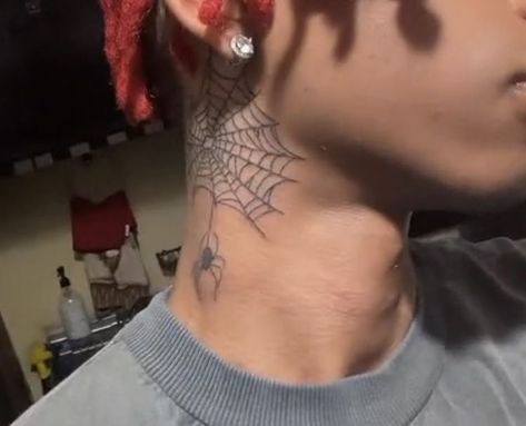 Spider Web Neck Tattoo Men, Y2k Tattoo Men, Stud Tattoo Ideas, Neck Tat Ideas, Boy Tattoos Black Boys, Black Men Hand Tattoos, Web Neck Tattoo, Spider Web Neck Tattoo, Y2k Tattoo Ideas Men