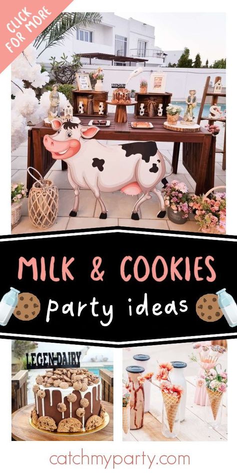 Don't miss this beautiful milk and cookies-themed birthday party! The party food is gorgeous! See more party ideas and share yours at CatchMyParty.com Cookie Themed Party, Cookies And Milk Birthday Party, Milk And Cookies Party, Milk And Cookies Birthday, Cookies Birthday Party, Cookie Birthday Party, Cookies Birthday, Girls Birthday Party Themes, Twins 1st Birthdays