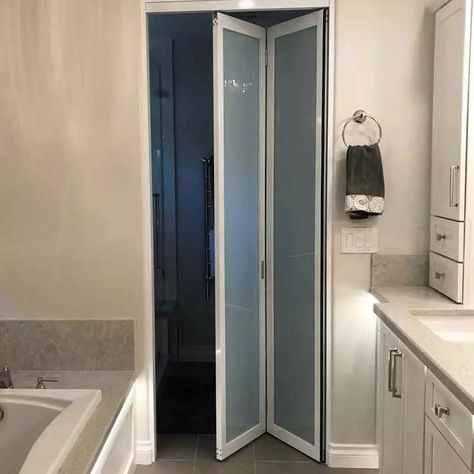 Bifold Glass Doors, Sliding Door Company, Glass Bifold Doors, Narrow Closet, Glass Door Bathroom, Folding Doors Interior, Glass Closet Doors, Glass Closet, Glass Room Divider