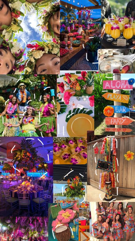 Hawaii Sweet 16, Hawaii Aesthetic Party, Tropical Quinceanera Theme, Tropical Bday Party Ideas, Luau Sweet 16 Party Ideas, Hawaii Party Theme, Tropical Birthday Party Ideas, Tropical Sweet 16, Hawai Party