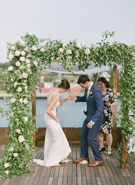 Fremont Foundry Wedding | Rachel + Elliot - Seattle Wedding Planner, Perfectly Posh Events Wedding Chuppah Outdoor, Chuppah Greenery, Chuppah With Greenery, Green Chuppah, Chuppah Inspiration, Wedding Chuppah Flowers, Chuppah Wedding, Modern Ketubah, Chuppah Ideas