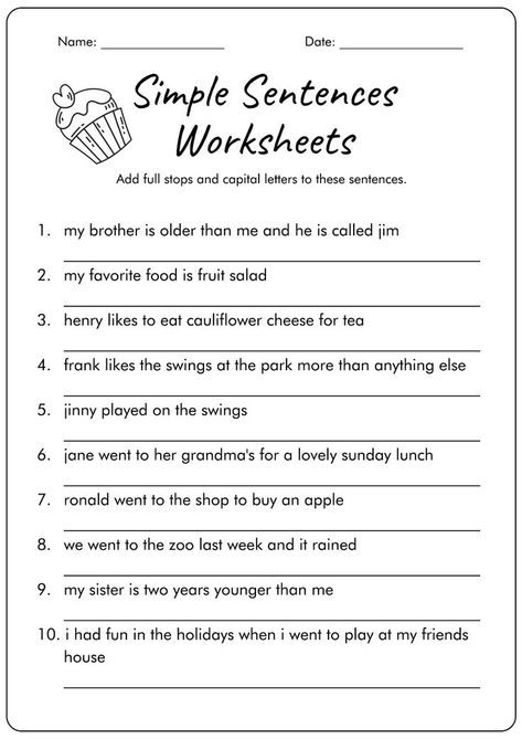 Simple Sentences Worksheet, Sentence Worksheet, Complex Sentences Worksheets, Simple And Compound Sentences, Writing Sentences Worksheets, Types Of Sentences Worksheet, Sentences Worksheet, Tutoring Ideas, Writing Complete Sentences