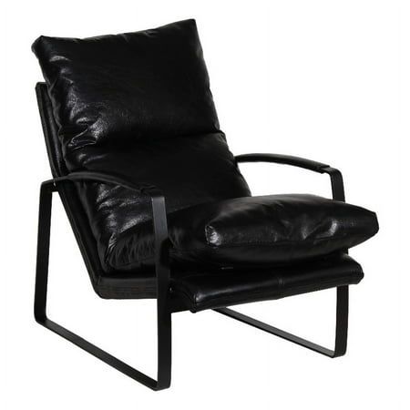 The chair exudes effortless cool. The plush seating is made from black top-grain leather in a slingback style. The curved black metal frame features elegant leather wrapped arms for an elegant comfortable sit. A modern take on a classic mid-century style. Features: Material: Leather, iron Finish: Black The legs are made from solid black iron providing a sturdy seat High quality hardware makes this an instant family heirloom Available in brown or black Made with real top grain leather Hand made b Black Accent Chair, Iron Accents, Leather Accent Chair, Large Chair, Black Metal Frame, Accent Chairs For Living Room, Leather Armchair, Black Iron, Living Room Seating