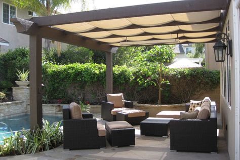 Find out which pergola shade option is best for your space. Tips on deciding between materials, fixed and retractable options, and more. Ombra Pergola, Outdoor Patio Shades, Terrace Roof, Design Per Patio, Pergola Diy, Pool Shade, Shade Ideas, Steel Pergola, Backyard Shade