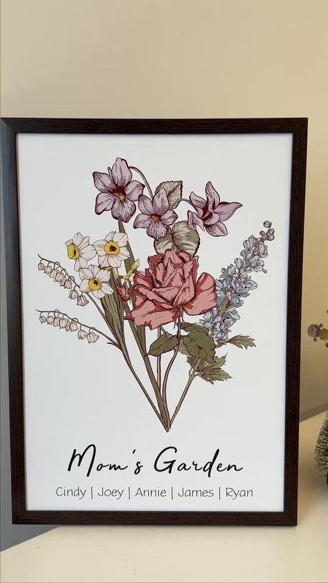 Facebook Non Flower Bouquets, Family Birth Flower Bouquet, Flower Bouquet Pictures, Bouquet Frame, Birth Flower Bouquet, Flower Picture Frames, Family Flowers, Birth Flower Tattoos, Acrylic Painting Flowers