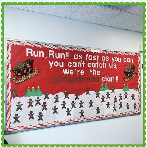 Christmas Pe Bulletin Boards, Toddler Bulletin Board Ideas Christmas, Christmas Billboard Ideas, Christmas Prek Bulletin Boards, Christmas Birthday Board Classroom, Christmas Class Bulletin Boards, Christmas Bulletin Board Contest, Infant Room Christmas Bulletin Board, Christmas Bulletin Board Gingerbread