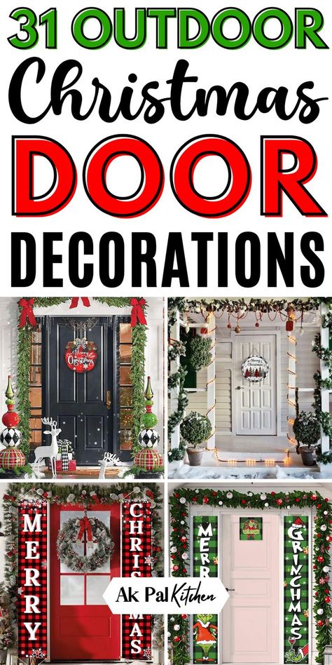 Christmas door decorations add a festive touch to your home. From DIY Christmas wreaths to elegant Christmas garlands, there are endless ways to create beautiful holiday front door decor. Try simple Christmas door ideas with lights or rustic Christmas door decor for a cozy feel. Explore farmhouse-style or budget-friendly Christmas door decor. Whether you're decorating with garlands, wreaths, or holiday door hangers, these outdoor Christmas door ideas will make your entryway shine this holiday! Double Door Christmas Decor, Christmas Entrance Decor, Christmas Front Door Decorations, Holiday Door Hangers, Christmas Door Ideas, Entrance Decor Ideas, Holiday Front Door Decor, Whimsical Door, Christmas Entrance