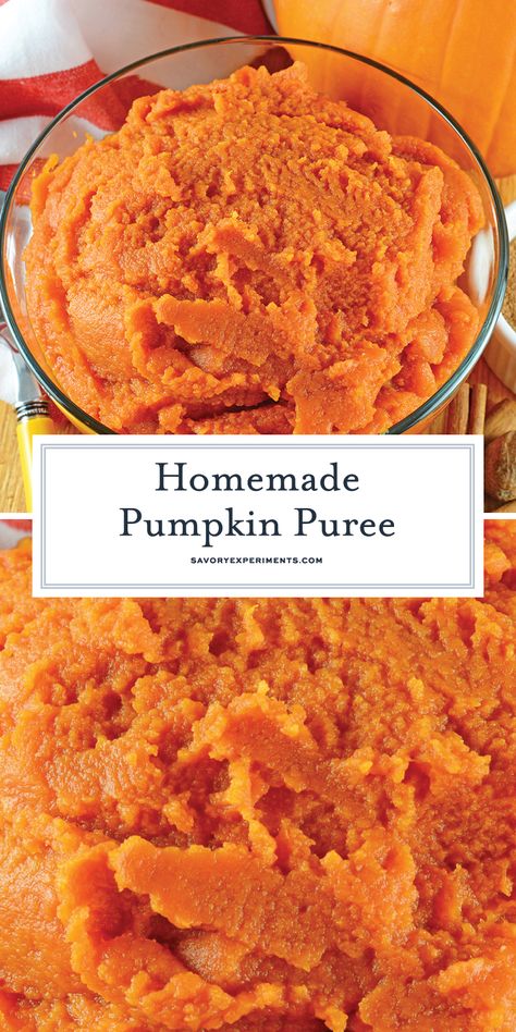 Make some Homemade Pumpkin Puree using one ingredient: pumpkin! Learn about the pie pumpkin and find pumpkin recipes to use your pumpkin puree in! #pumpkinpureerecipes #howtomakepumpkinpuree www.savoryexperiments.com Pumpkin Puree Recipes, Bread Healthy, Pumpkin Loaf, Cooking Pumpkin, Recipe Pumpkin, Pie Pumpkin, Homemade Pumpkin Pie, Homemade Pumpkin Puree, Pumpkin Bread Recipe