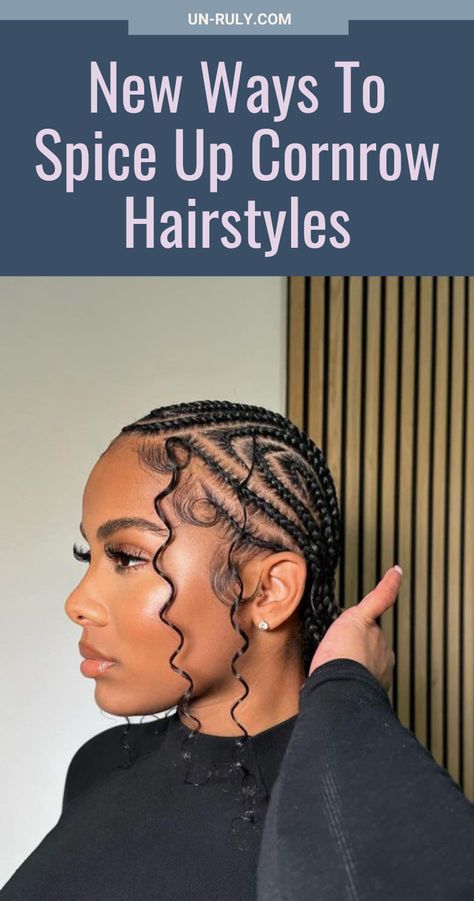 Looking for a fresh and vibrant take on the timeless cornrow style? Discover new ways to spice up cornrow hairstyles that are guaranteed to make a statement! From unique partings to eye-catching accessories and intricate designs, we've got you covered!#CornrowCraze #BraidIdeas #HairInspo #AfricanBraids #NaturalHairTrends Simple Cornrow Styles For Black Women, Cornrow With Curly Ends, Feed In Braids Cornrows Black Women, Up Cornrow Hairstyles, Cornrows Small, Cornrow Designs For Women, Cainrow Hairstyles, Simple Cornrow Ideas, Cornrows Into A Bun