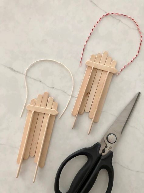 Popsicle Stick Sled, Popsicles Sticks, Stick Decorations, Popsicle Stick Crafts For Adults, Sled Ornaments, Stick Ornaments, Popsicle Stick Ornaments, Sticks Crafts, Popsicle Stick Christmas Crafts