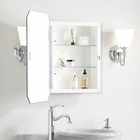 Signature Hardware Oxford Steel Medicine Cabinet With Beveled Glass - Recess Mount - Glass Shelves | Wayfair Arch Mirror Medicine Cabinet, Arched Medicine Cabinet Mirror, Arched Bathroom, Arched Mirrors, Cabinet For Bathroom, Mirror Medicine Cabinet, Recessed Storage, Recessed Cabinet, Medicine Cabinet With Mirror