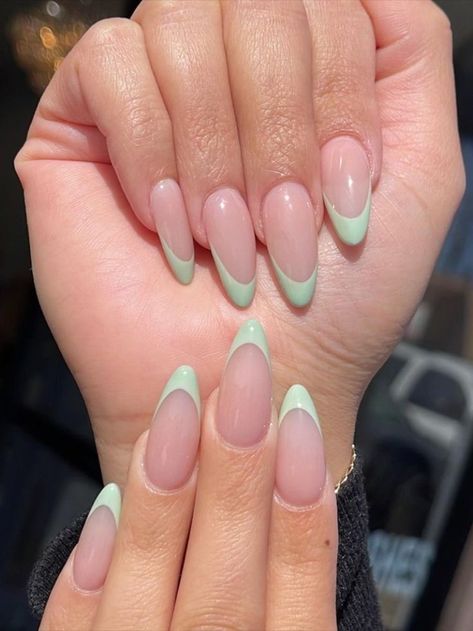 Sage Green French Tip Nails, Green French Tip Nails, Colored French Nails, Green French Tip, Cute Nail Ideas, Almond Nails French, Colored Nail Tips, Gel Nails French, Green Acrylic Nails