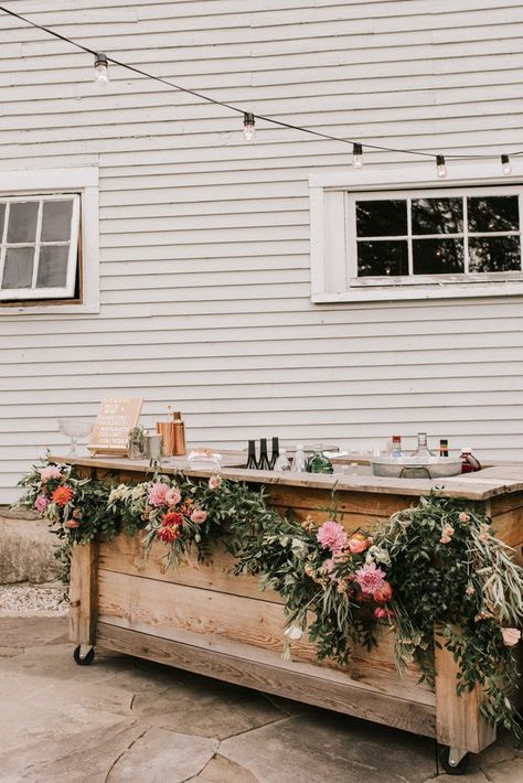 New England Forest, Cocktail Hour Wedding, Barn Wedding Decorations, Open Bar, Wedding Cocktails, Southern Wedding, Wedding Bar, Forest Wedding, Outdoor Bar