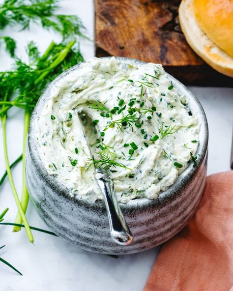 There's nothing better than homemade herb cream cheese! Packed with fresh herbs, it's an easy appetizer or spread for bagels. #herb #creamcheese #herbcreamcheese #creamcheesespread #appetizer #sandwich #bagelspread #easylunch #easyappetizer Herb Cream Cheese Spread, Herb Cream Cheese Recipe, Spread For Bagels, Herbed Cream Cheese, Bagel Recipes, Cream Cheese Spread Recipes, Herb Cream Cheese, Bagel Spread, Cheese Spread Recipes