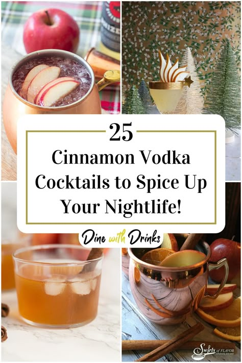 Collage of 4 cinnamon vodka cocktails. Drinks With Cinnamon Sticks, Cinnamon Toast Cocktail, Cinnamon Cocktail Recipe, Fall/winter Alcoholic Drinks, Cinnamon Syrup Cocktail, Cinnamon Vodka Cocktails, Cinnamon Vodka Drinks Recipes, Vodka Cocktails Fall, Cinnamon Vodka