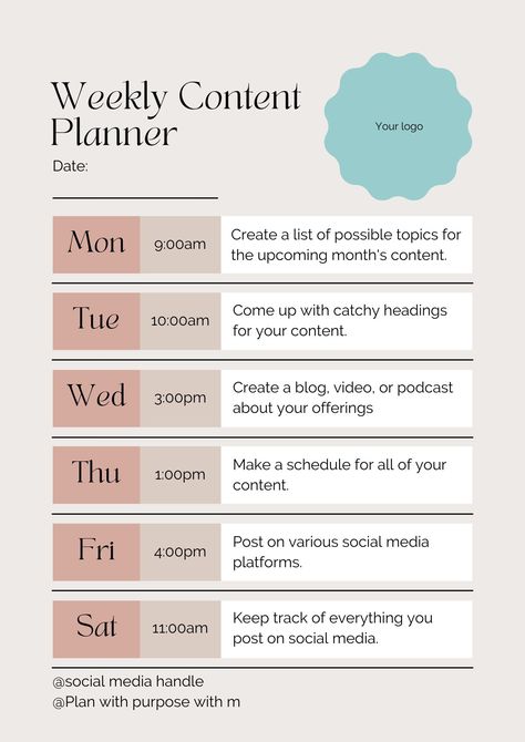 Colourful Weekly Social Media Planner With Space for Content Ideas And Scheduling Weekly Social Media Planner, Free Printable Weekly Planner Template, Content Schedule, Social Media Tracker, Free Planner Templates, Weekly Planner Free Printable, Social Media Content Planner, Youtube Business, Instagram Planner