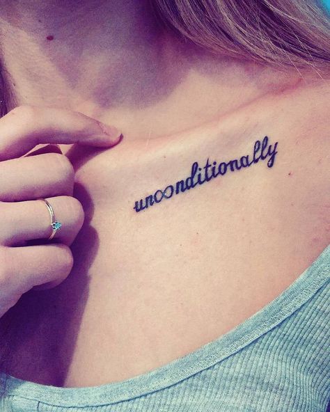 Unconditionally Word Tattoo Placements, Rib Tattoo Quotes, Meaningful Word Tattoos, One Word Tattoo, Tattoos For Females, Think Tattoo, Girl Power Tattoo, One Word Tattoos, Power Tattoo