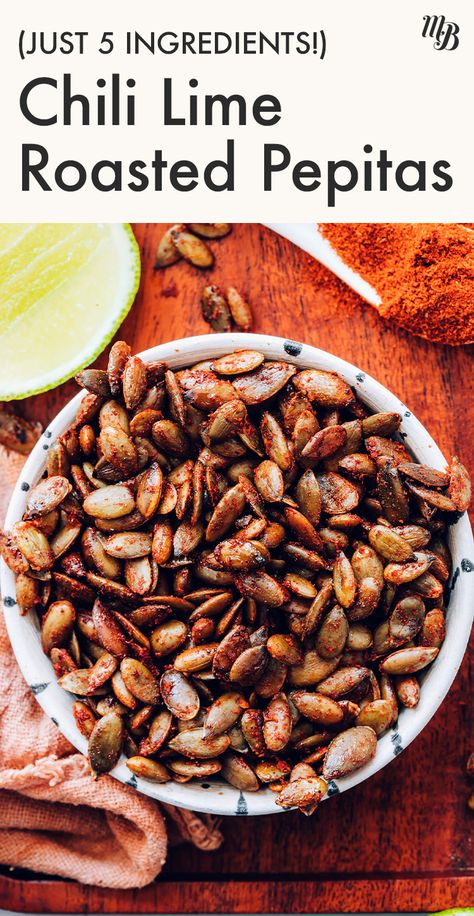 Chili Lime Pepitas, Roasted Pepitas Recipe, Roasted Pepitas Seeds, Seasoned Pepitas, Pepitas Recipes, Pub Snacks, Seed Snacks, Roasted Pepitas, Crunchy Toppings