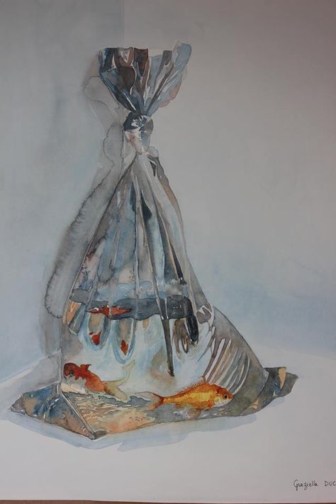 Goldfish Bag Drawing, Goldfish In A Bag Drawing, Fish In Bag Drawing, Fish In A Bag Drawing, Goldfish In Bag, Goldfish Bag, Goldfish In A Bag, Watercolor Still Life, Industrial Design Sketch