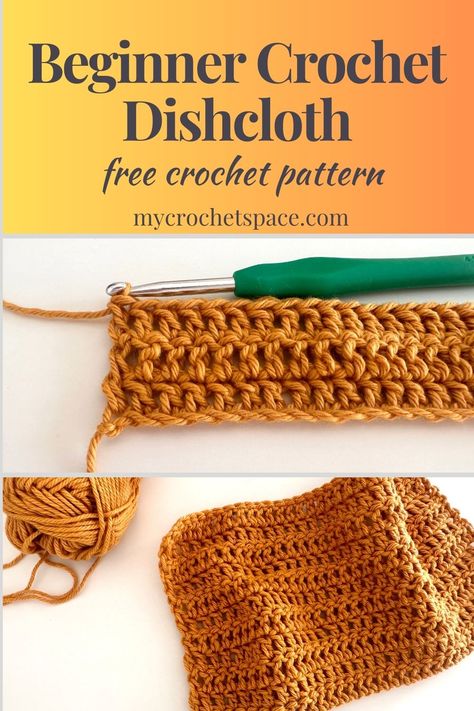 Beginner Double Crochet Dishcloth Pattern Crochet Washcloth Free Pattern, Crochet Dishcloth Pattern, Crochet Washcloth Free, Crochet Dish Towels, Easy Beginner Crochet Patterns, Knitted Washcloth Patterns, Dishcloth Patterns Free, Crochet Washcloth Pattern, Quick Crochet Patterns