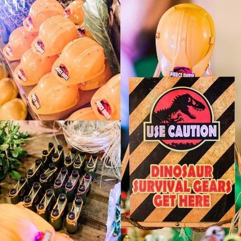 Favors from a Jurassic Park Themed Birthday Party via Kara's Party Ideas | The Place for All Things Party! KarasPartyIdeas.com (15) Jeep Photo Booth, Park Themed Birthday Party, Dinosaur Nest, Fête Jurassic Park, Museum Party, Party Ideas Kids, Jurassic Park Birthday Party, Davao Del Sur, Jurassic Park Party