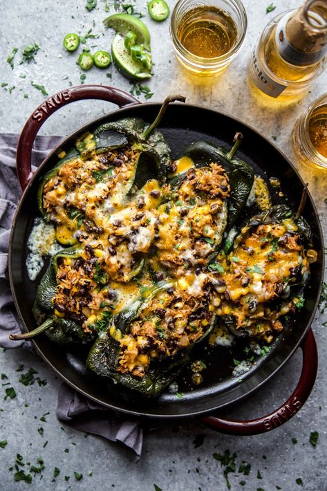 Dinner Ideas Vegetarian, Corn And Cheese, Poblano Peppers Recipes, Rice Black Beans, Black Beans Corn, Black Beans And Rice, Recipes Mexican, Vegetarian Dish, Chile Relleno