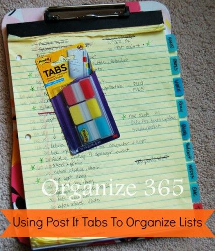 Using Post-It Tabs To Organize Lists Organize 365, My To Do List, Organization Lists, Organizing Paperwork, Home Management Binder, Ideas Para Organizar, Filofax Planners, Planner Binder, Paper Organization