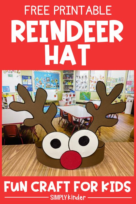 Reindeer Hat Free Printable is perfect for kindergarten classrooms this December! Fun reindeer hat craft for kids to complete! Simple & free template included. Grab it for free right here! Reindeer Hat Craft, Christmas Headband Craft, Kindergarten Classrooms, Reindeer Hat, Hat Template, December Crafts, Headband Crafts, Reindeer Craft, Preschool Christmas Crafts