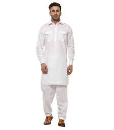 White Plain Cotton Pathani Suit has Band Collar Neck Kameez which looks elegant. #pathanisuit  #pathanisuits Pathani For Men, Pathani Suit, Kurtas For Men, Pathani Kurta, Salwar Kurta, Mens Wedding Attire, Designer Salwar Kameez, Gents Kurta, White Kurta