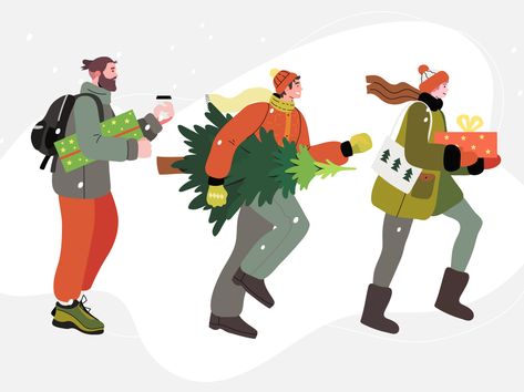 christmas characters by Kate Pilko Christmas People Illustration, Stickers Animation, Illustration Scene, Ui Illustration, City People, People Icon, Christmas Characters, People Illustration, Friend Christmas