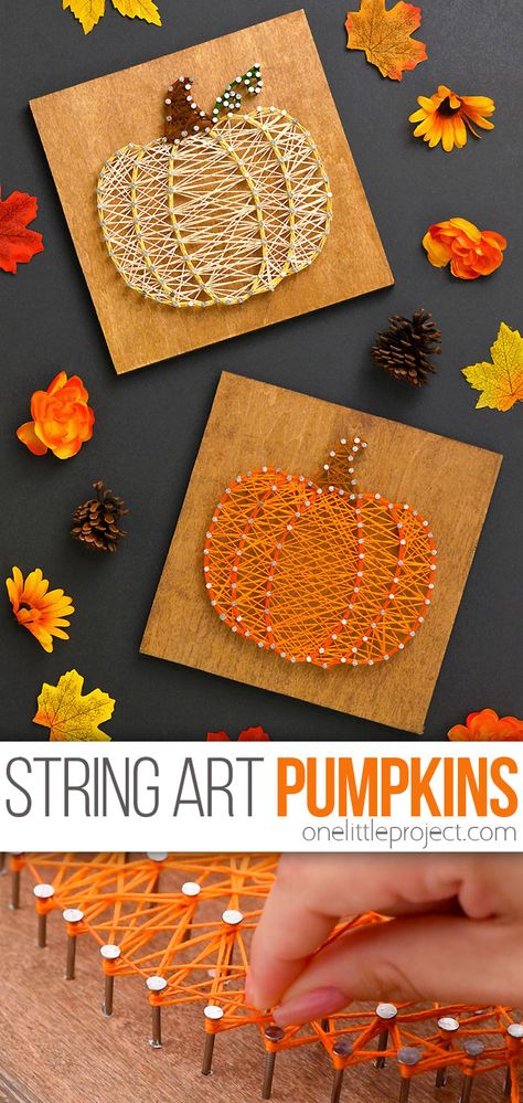 Pumpkin String Art | String Art Pumpkin + Free Template! Fall Time Crafts For Kids, Fall Yarn Crafts For Kids, Fall Crafts For Little Kids, Fall Crafts Thanksgiving, 3rd Grade Fall Craft Ideas, Diy Decor Gifts, Cheap Halloween Crafts For Adults, Fall Activities To Do At Home, Fall Crafts Pumpkins