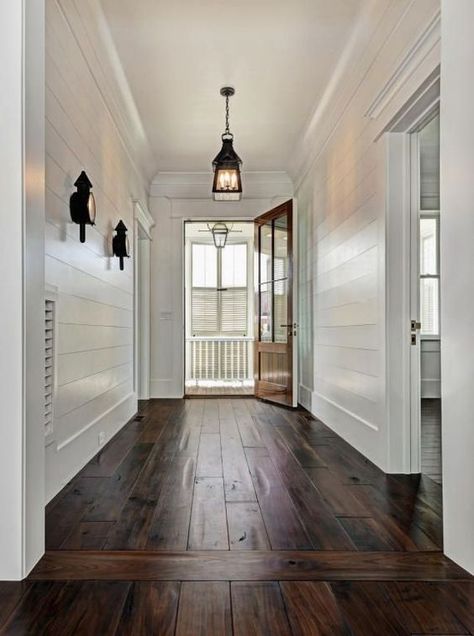 Farmhouse Floors, Floors Ideas, Dark Wooden Floor, Hardwood Floors Dark, Farmhouse Entryway, Farmhouse Flooring, Dark Floors, Dark Wood Floors, Crown Moulding