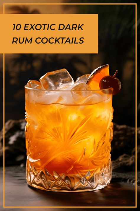 Indulge in these 10 exotic dark rum cocktails and enjoy the balance of sweet, sour, tropical flavors, and velvety textures that leave a delightful aftertaste. Dark Rum Fall Cocktails, Dark Rum Cocktails Easy, Fun Rum Cocktails, Myers Rum Drinks Recipe, Kracken Rum Cocktails, Men Cocktail Drinks, Rum Old Fashioned Cocktail, Drinks With Dark Rum, Spicy Rum Cocktails